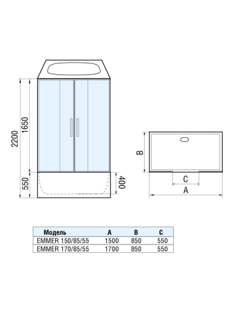 Душевой бокс WeltWasser WW500 EMMER 170/85/55 (10000003926) 170х85