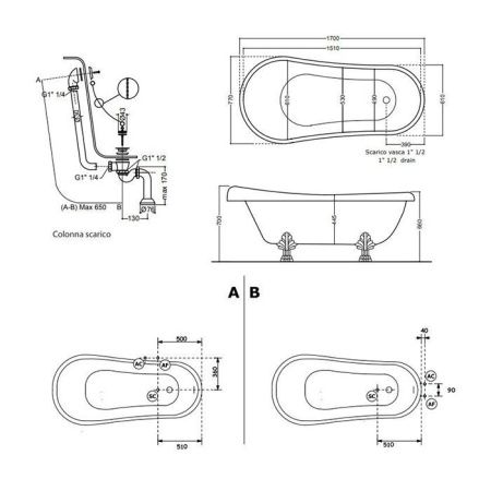 Ванна акриловая Kerasan RETRO 105590 170х75 встраиваемая овальная