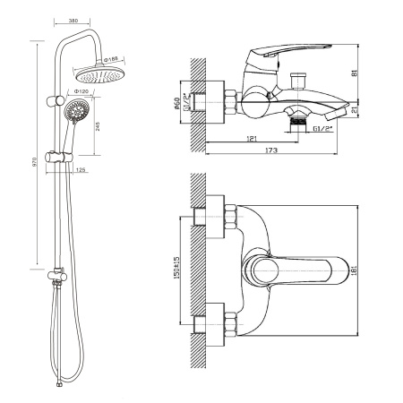 Душевая стойка Orange Alfi M18-933cr настенная цвет хром