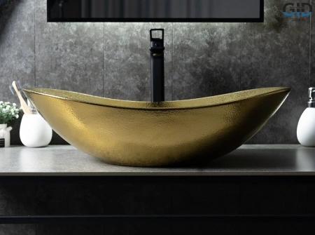Раковина керамическая Gid Lago 53340 60х40 накладная цвет золото без отверстий под смеситель