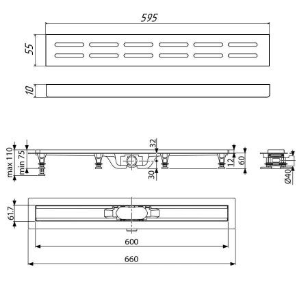 Душевой лоток Timo Eco SP10600-DG10600 65х10 черный