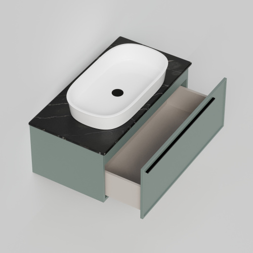 Тумба со столешницей La Fenice ELBA NFNC-01-ELB-G-90-3-GB 90х62х49 подвесная цвет серый/зелёный - фото 2