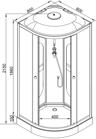 Душевая кабина AvaCan L908GM 80х80 четверть круга с крышей ориентация универсальная