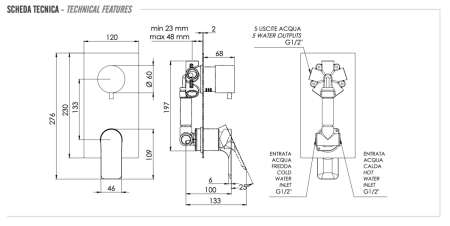 Смеситель для душа Remer Infinity I95 встраиваемый в стену хром