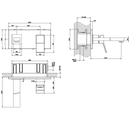 Смеситель для раковины Gessi Rettangolo K 53088#031 встраиваемый в стену хром (внешняя часть)