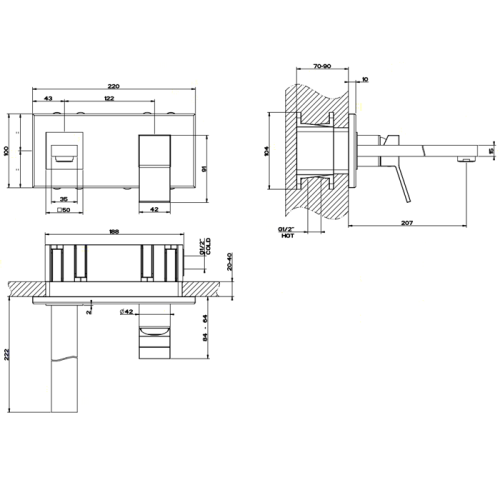 Смеситель для раковины Gessi Rettangolo K 53088#031 встраиваемый в стену хром (внешняя часть) - фото 2