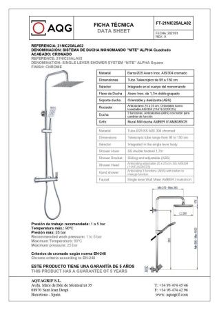 Душевая стойка AQG Alpha 21NIC25ALA02 настенная цвет хром