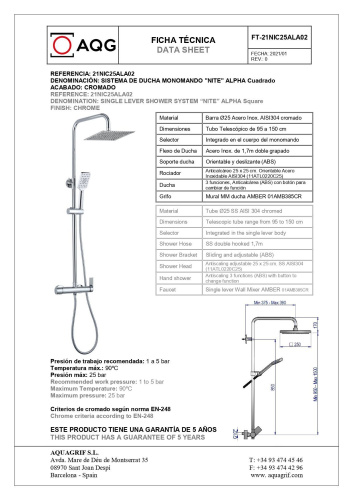 Душевая колонна AQG Alpha 21NIC25ALA02 настенная цвет хром - фото 2 Душевая колонна AQG Alpha 21NIC25ALA02 настенная цвет хром - фото 2