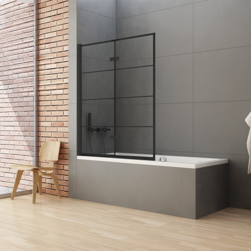 Душевая шторка на ванну New Trendy NEW SOLEO Black P-0049 100х140 стекло прозрачное профиль черный ориентация левая - фото 2