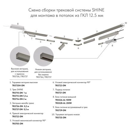 Шинопровод магнитный встраиваемый для ГКЛ Denkirs Shine Hide (Схине Хиде) TR5702-DN