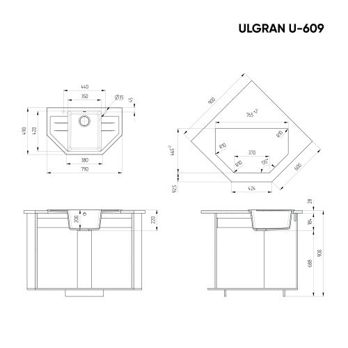 Кухонная мойка Ulgran Classic U-609-345 79х49 цвет шоколад - фото 2