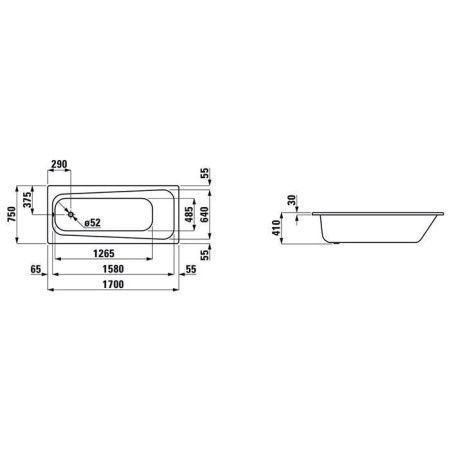 Ванна стальная Laufen Pro 2.2595.0.600.040.1 170х75 встраиваемая овальная без ножек