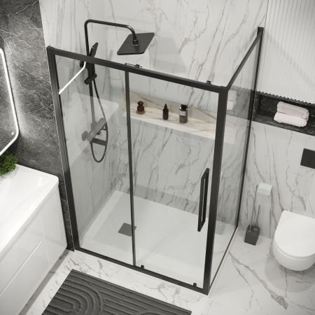 Душевой уголок Grossman Cosmo 120.K33.02.1490.21.00 140х90 стекло прозрачное профиль черный без поддона