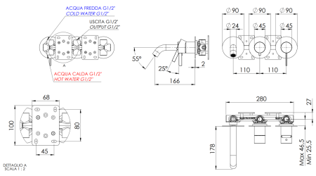 Смеситель для ванны Remer Metrica MC54D2PNO встраиваемый в стену черный