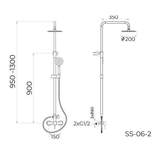 Душевая стойка Knotlor SS-06/2 настенная цвет сатин - фото 3