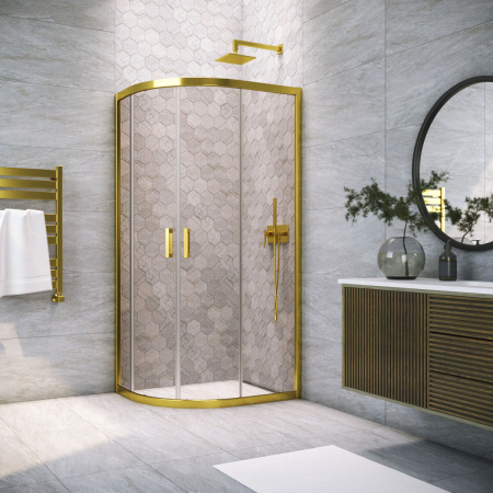 Душевой уголок Vegas-Glass ZS-F TUR+NOVO ZS-F TUR NOVO 120*110 09 05 120х110 стекло тонированное профиль золото глянцевое без поддона