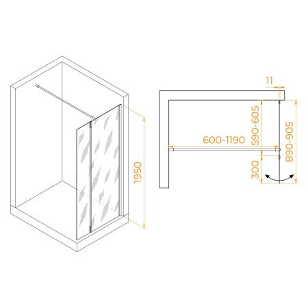 Душевая перегородка RGW Walk In 351005063-15 60х195 стекло прозрачное профиль белый