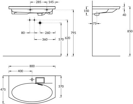 Раковина керамическая Kerama Marazzi RIVA RV.wb.80 80х50 подвесная цвет белый 1 отверстие под смеситель