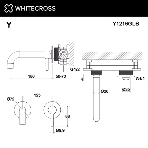 Смеситель для раковины Whitecross Y brushed gold Y1216GLB встраиваемый золото брашированное без термостата - фото 3