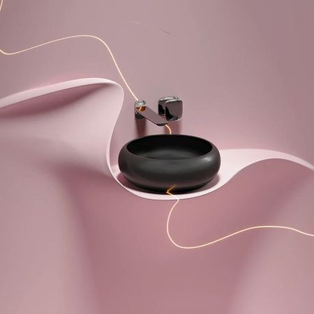 Раковина из сантехнического фарфора Ceramica Nova ELEMENT CN6050MB 40х40 накладная цвет черный без отверстий под смеситель