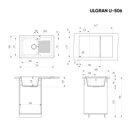 Кухонная мойка Ulgran Classic U-506-342 77х50 цвет графит