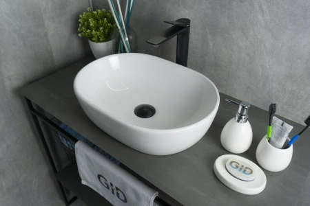 Раковина керамическая Gid Lago 51113 50х40 накладная цвет белый без отверстий под смеситель