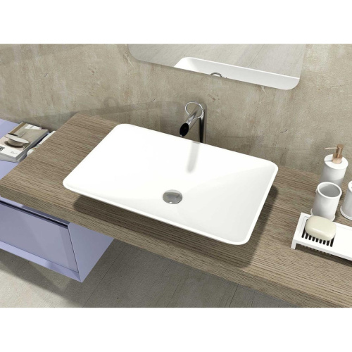 Раковина из искусственного камня MonteBianco Stelvio Quattro 12205 60х38 накладная цвет белый матовый без отверстий под смеситель - фото 2