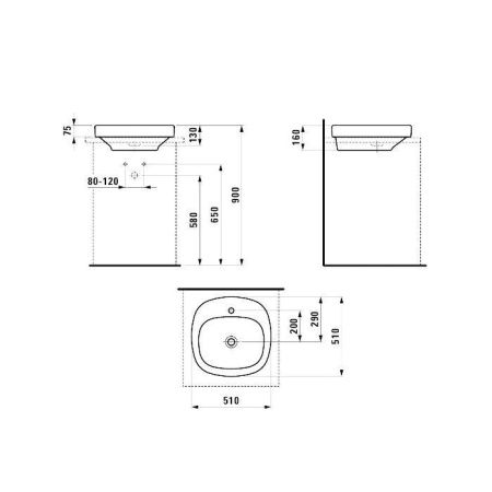 Раковина керамическая Laufen Palomba 8.1280.2.000.111.1 50 см встраиваемая цвет белый 1 отверстие под смеситель