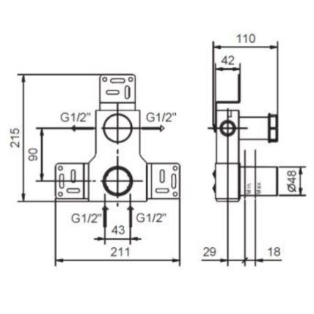 Внутренняя часть смесителя для душа, переключатель на 2 источника Fantini Fontane Bianche 44 00 M185A