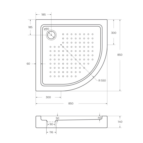 Душевой поддон Cezares TRAY-A-R-85-550-15-W 85х85 акрил белый - фото 2