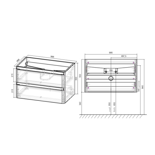 Тумба под раковину Vincea Vico VMC-2V100CN 99.5х46.6х50 - фото 4