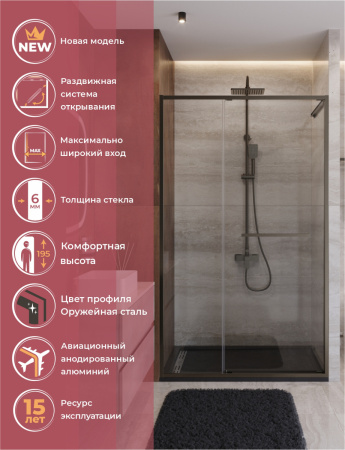 Душевая дверь Cezares LUX LUX-B-FS-11-120-C-GM 120х195 стекло прозрачное профиль оружейная сталь