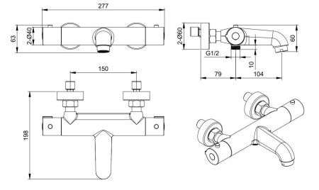 Смеситель для ванны Aquatek ВЕГА AQ1043CR настенный хром с термостатом