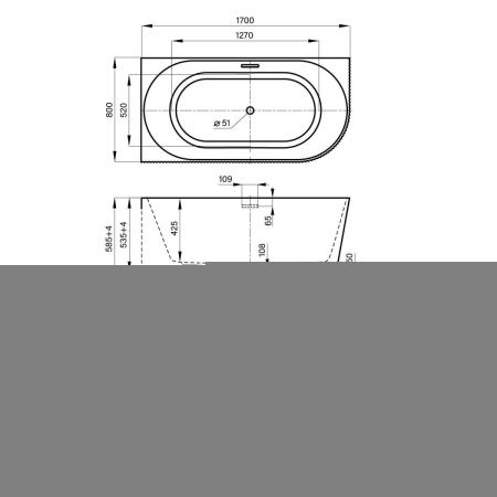 Ванна акриловая Wellsee Festive Fox 287304000 170х80 пристенная асимметричная с ножками