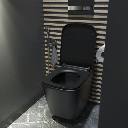Унитаз подвесной IDDIS Bild BILR2BMi25 черный с сиденьем микролифт безободковый каскадный смыв