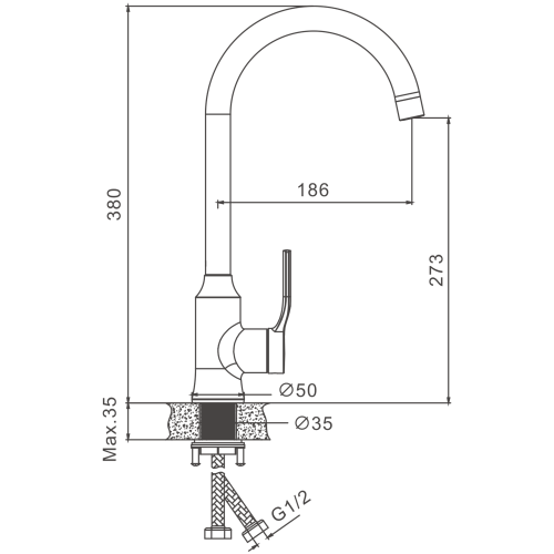 Смеситель для кухни Belz B612 B70612 на столешницу хром - фото 2