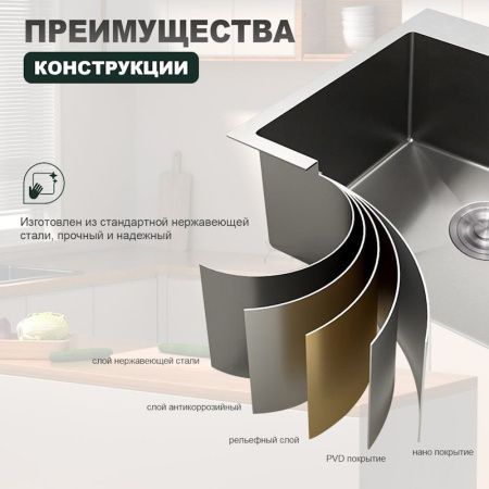 Кухонная мойка Splenka S701.5050.05 50х50 цвет серый поверхность матовая