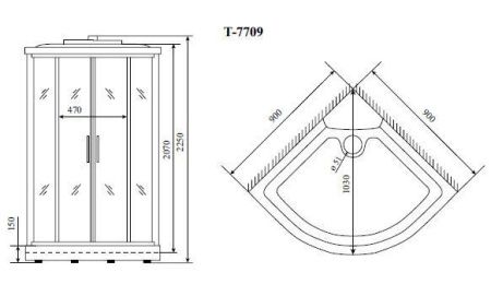 Душевая кабина Timo Lux T-7709NEW 90х90 четверть круга с крышей ориентация универсальная