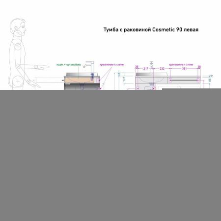 Тумба с раковиной Alavann Cosmetic ALV1038000 90х50 напольная цвет белый