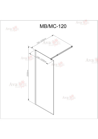 Душевая перегородка AvaCan MB120 120х200 стекло с рисунком профиль черный