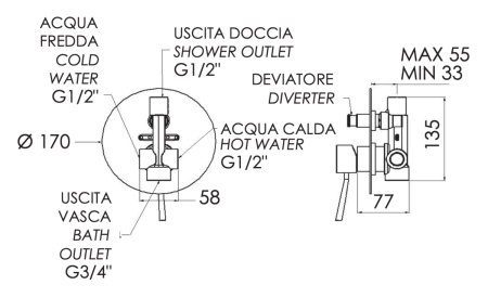 Смеситель для душа Remer Minimal N09L встраиваемый в стену хром