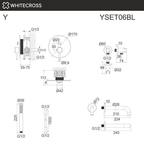 Смеситель Whitecross Y black YSET06BL встраиваемый черный матовый без термостата - фото 2