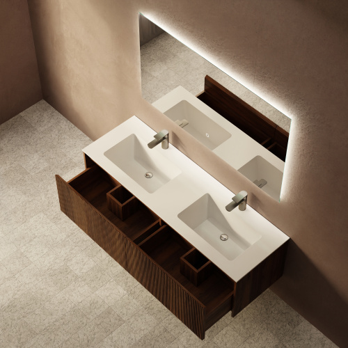 Тумба с раковиной зеркалом и смесителем ArtDecco Camilla (Камилла) ACM14W22D2MF 140x45x40 подвесная цвет черный орех - фото 3