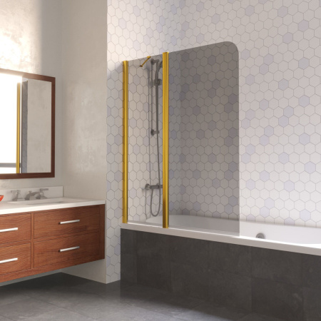 Душевая шторка на ванну Vegas-Glass E2V LUX ST E2V LUX ST 115 9 7 L 115х151 стекло тонированное профиль золото глянцевое