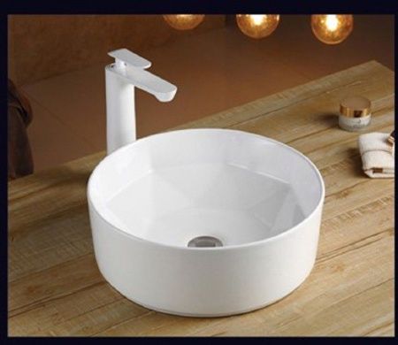 Раковина из сантехнического фаянса CeramaLux 9425 40х40 накладная цвет белый без отверстий под смеситель