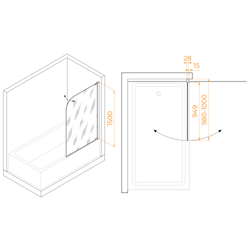 Душевая шторка на ванну RGW Screens 03110110-11 100х150 стекло прозрачное профиль хром глянцевый ориентация универсальная - фото 2