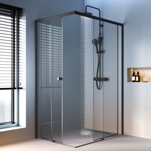 Душевой уголок Am.Pm X-Joy W94G-403-12090-BТ 118х88 стекло прозрачное профиль черный матовый без поддона - фото 3