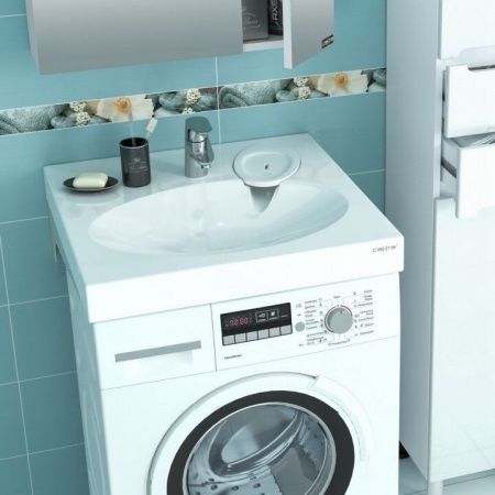 Раковина из искусственного камня СанТа Луна 900103 60х60 над стиральной машиной цвет белый