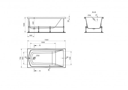 Ванна акриловая Santek Фиджи 1WH501598 150х75 пристенная прямоугольная без каркаса