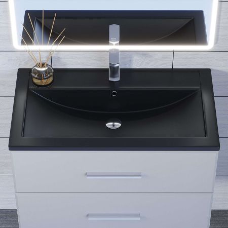 Раковина из искусственного камня Uperwood Foster Quartz 291030038 80х50 полувстраиваемая цвет черный